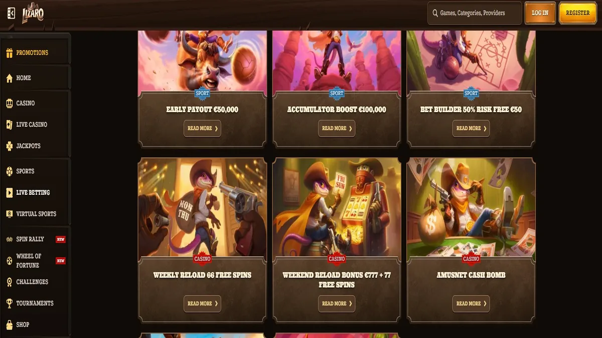 Lizaro Casino promoties overzicht